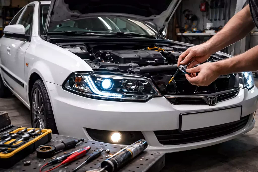 نصب چراغ اسپرت خودرو بدون سیم‌کشی با سوکت فابریک